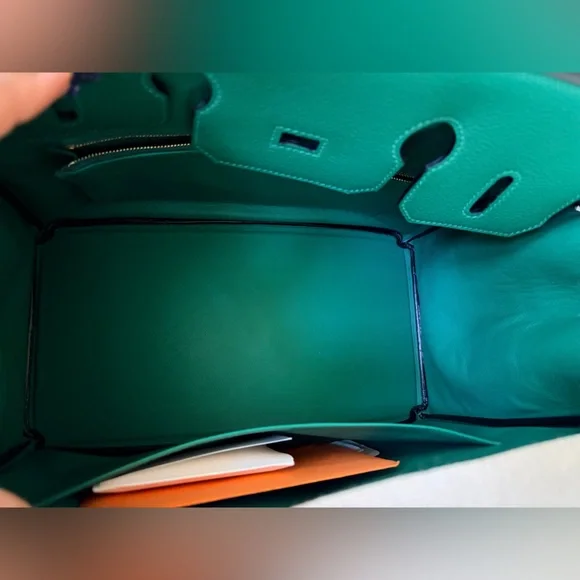 H birkin B35 custom bamboo green TOGO leather GHW gold hardware box dustbag NWOT - Picture 16 of 17